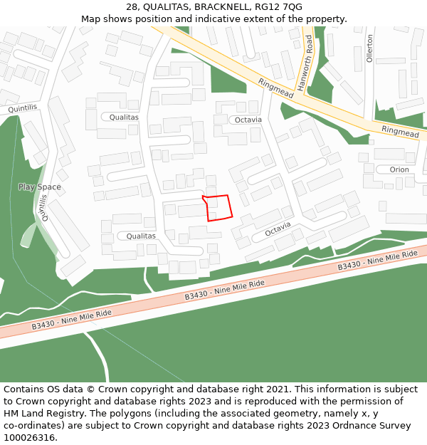 28, QUALITAS, BRACKNELL, RG12 7QG: Location map and indicative extent of plot