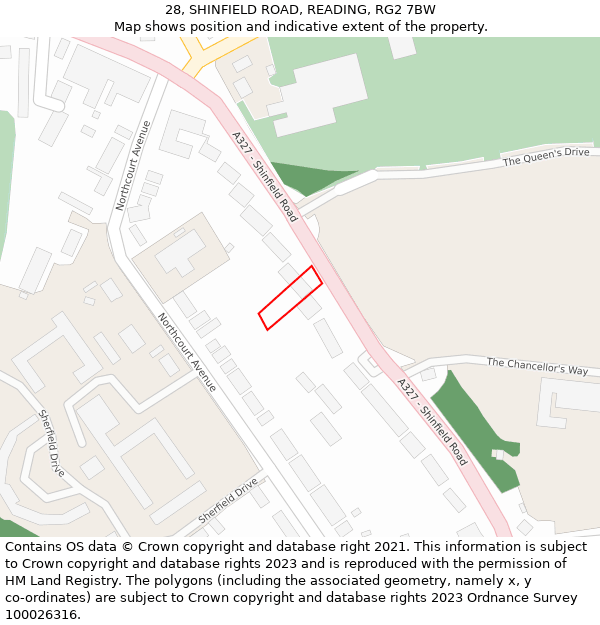 28, SHINFIELD ROAD, READING, RG2 7BW: Location map and indicative extent of plot