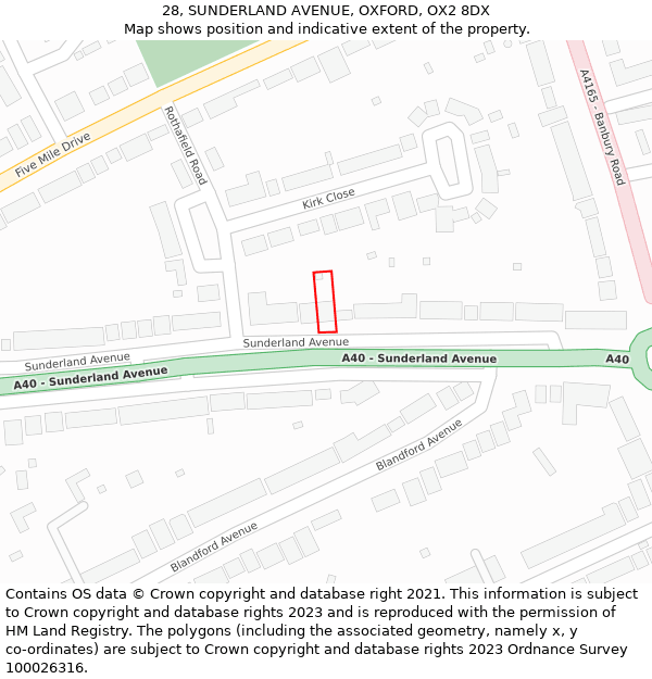 28, SUNDERLAND AVENUE, OXFORD, OX2 8DX: Location map and indicative extent of plot