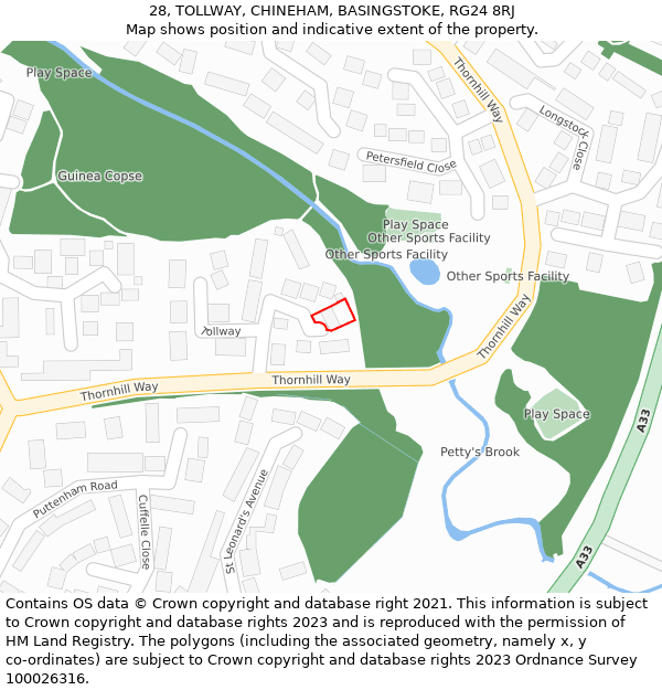 28, TOLLWAY, CHINEHAM, BASINGSTOKE, RG24 8RJ: Location map and indicative extent of plot