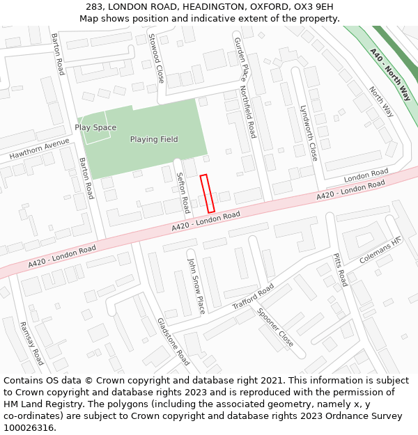 283, LONDON ROAD, HEADINGTON, OXFORD, OX3 9EH: Location map and indicative extent of plot