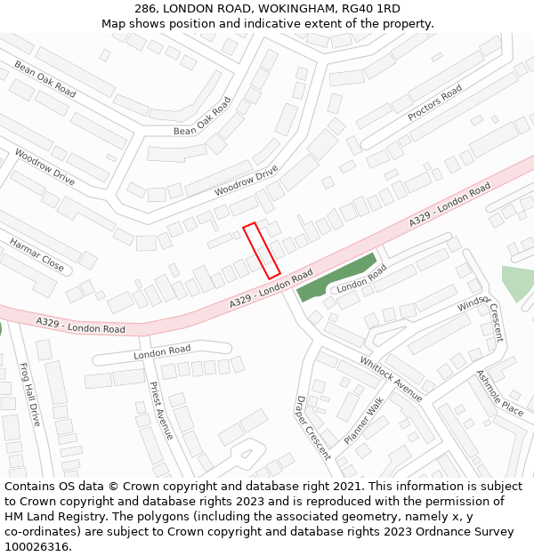 286, LONDON ROAD, WOKINGHAM, RG40 1RD: Location map and indicative extent of plot