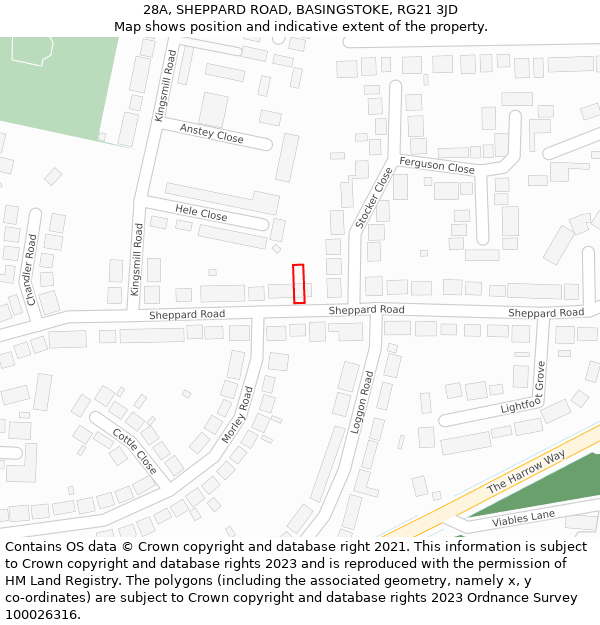 28A, SHEPPARD ROAD, BASINGSTOKE, RG21 3JD: Location map and indicative extent of plot