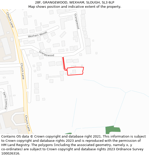 28F, GRANGEWOOD, WEXHAM, SLOUGH, SL3 6LP: Location map and indicative extent of plot