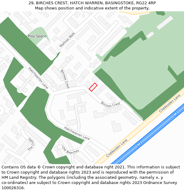 29, BIRCHES CREST, HATCH WARREN, BASINGSTOKE, RG22 4RP: Location map and indicative extent of plot