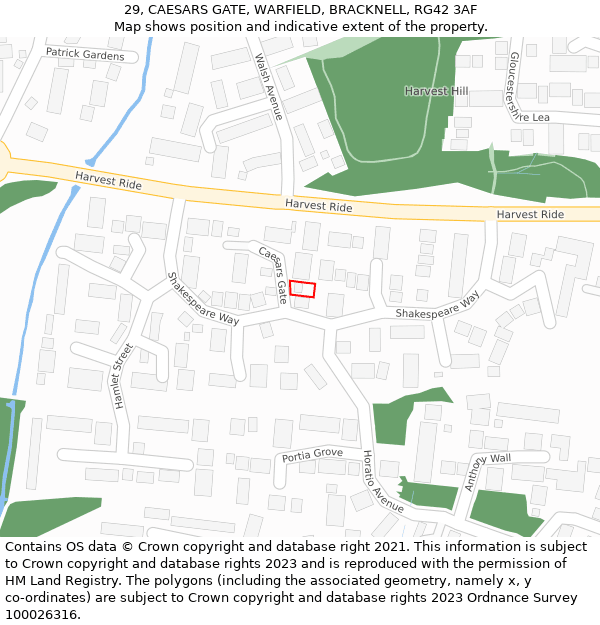 29, CAESARS GATE, WARFIELD, BRACKNELL, RG42 3AF: Location map and indicative extent of plot
