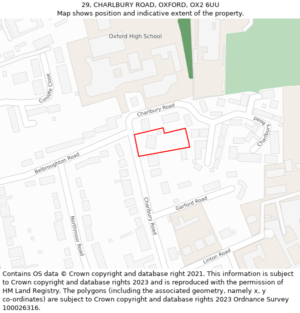 29, CHARLBURY ROAD, OXFORD, OX2 6UU: Location map and indicative extent of plot