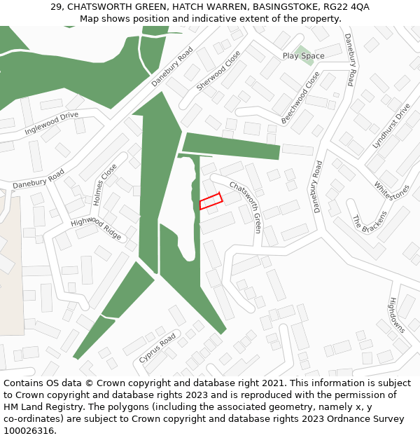 29, CHATSWORTH GREEN, HATCH WARREN, BASINGSTOKE, RG22 4QA: Location map and indicative extent of plot