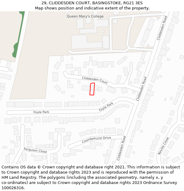 29, CLIDDESDEN COURT, BASINGSTOKE, RG21 3ES: Location map and indicative extent of plot