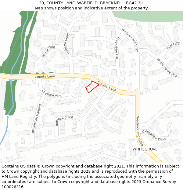 29, COUNTY LANE, WARFIELD, BRACKNELL, RG42 3JH: Location map and indicative extent of plot