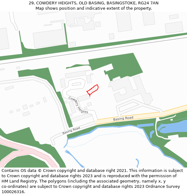 29, COWDERY HEIGHTS, OLD BASING, BASINGSTOKE, RG24 7AN: Location map and indicative extent of plot