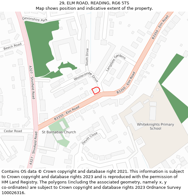 29, ELM ROAD, READING, RG6 5TS: Location map and indicative extent of plot