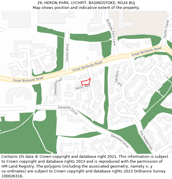 29, HERON PARK, LYCHPIT, BASINGSTOKE, RG24 8UJ: Location map and indicative extent of plot