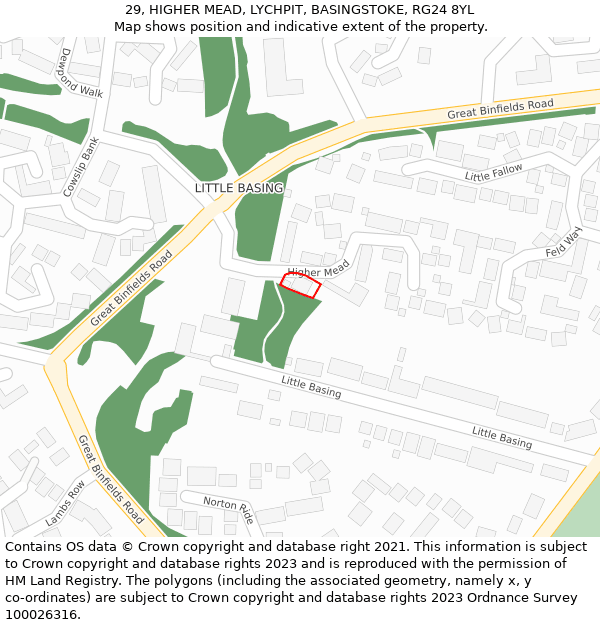 29, HIGHER MEAD, LYCHPIT, BASINGSTOKE, RG24 8YL: Location map and indicative extent of plot