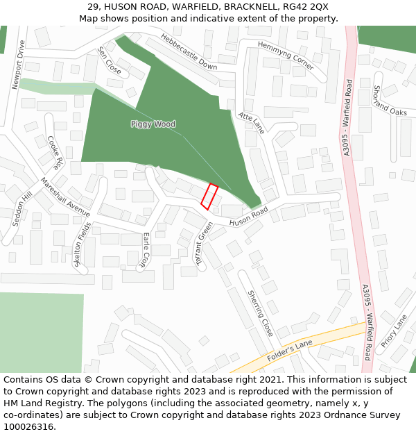 29, HUSON ROAD, WARFIELD, BRACKNELL, RG42 2QX: Location map and indicative extent of plot