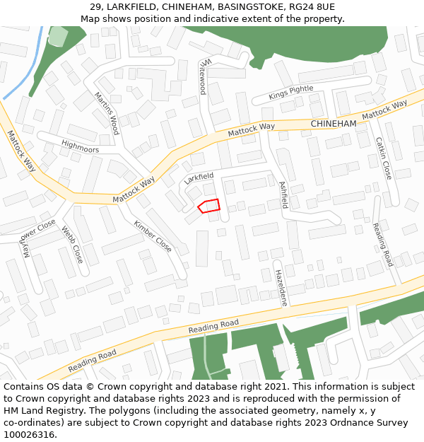 29, LARKFIELD, CHINEHAM, BASINGSTOKE, RG24 8UE: Location map and indicative extent of plot