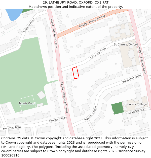 29, LATHBURY ROAD, OXFORD, OX2 7AT: Location map and indicative extent of plot