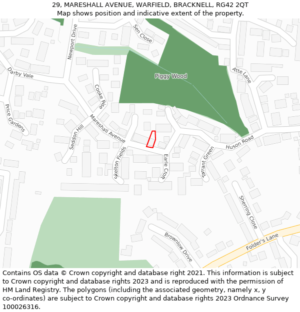 29, MARESHALL AVENUE, WARFIELD, BRACKNELL, RG42 2QT: Location map and indicative extent of plot