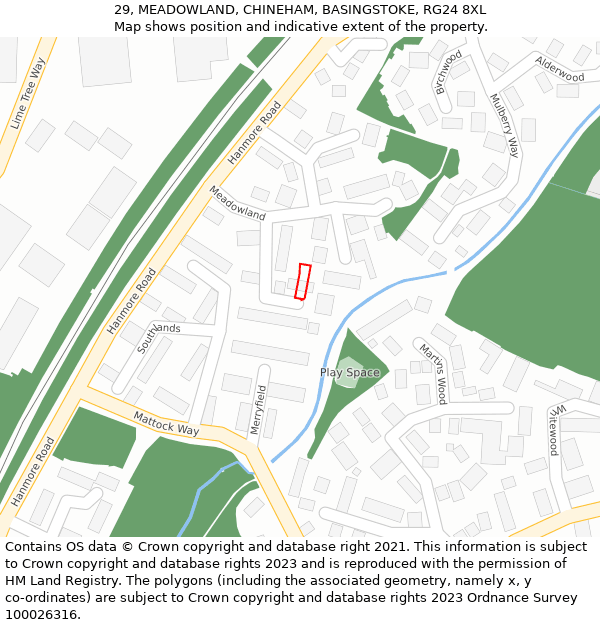 29, MEADOWLAND, CHINEHAM, BASINGSTOKE, RG24 8XL: Location map and indicative extent of plot