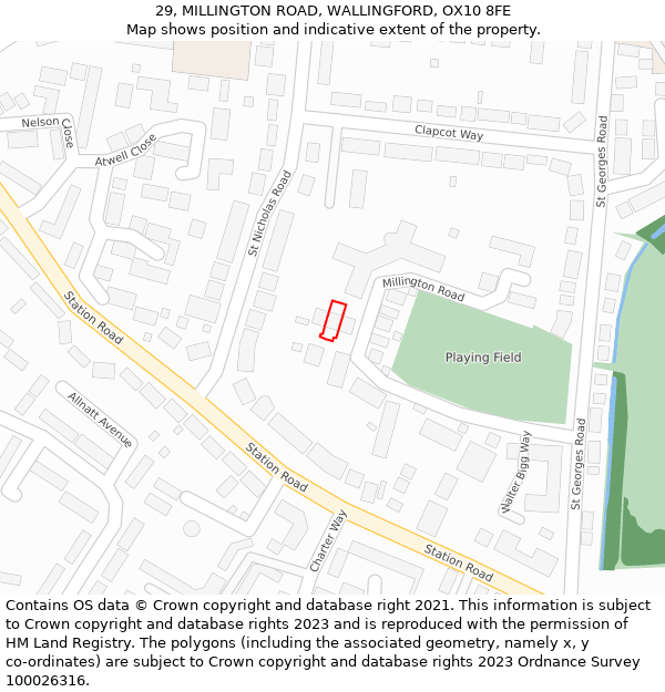 29, MILLINGTON ROAD, WALLINGFORD, OX10 8FE: Location map and indicative extent of plot