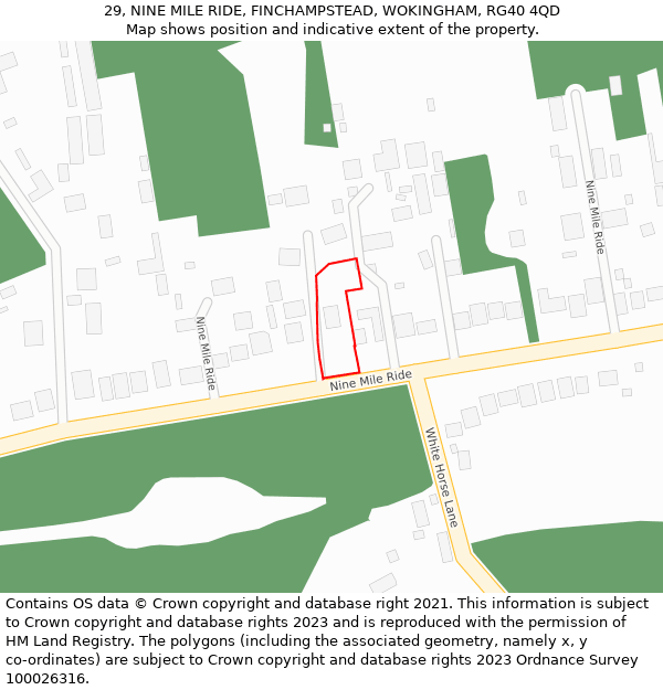 29, NINE MILE RIDE, FINCHAMPSTEAD, WOKINGHAM, RG40 4QD: Location map and indicative extent of plot