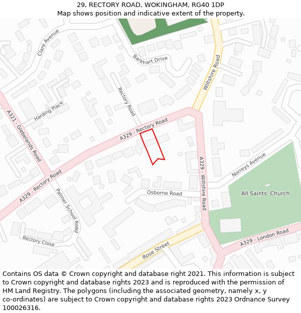 29, RECTORY ROAD, WOKINGHAM, RG40 1DP: Location map and indicative extent of plot