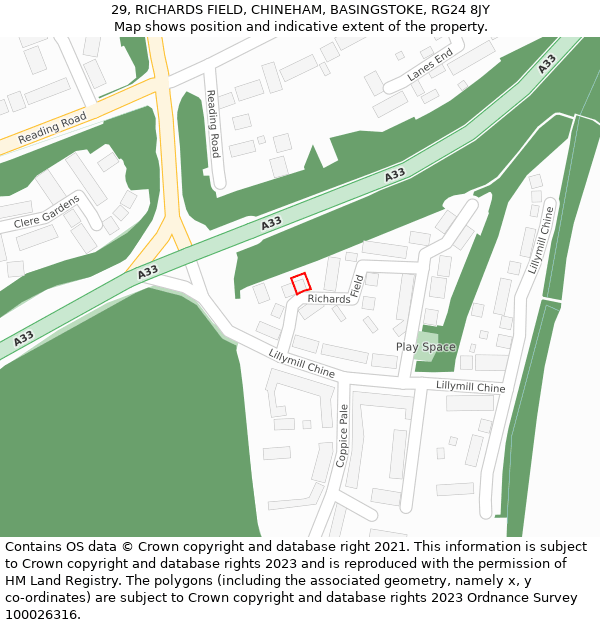 29, RICHARDS FIELD, CHINEHAM, BASINGSTOKE, RG24 8JY: Location map and indicative extent of plot