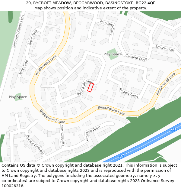 29, RYCROFT MEADOW, BEGGARWOOD, BASINGSTOKE, RG22 4QE: Location map and indicative extent of plot