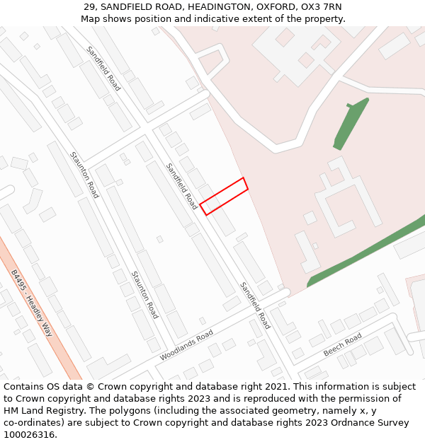 29, SANDFIELD ROAD, HEADINGTON, OXFORD, OX3 7RN: Location map and indicative extent of plot
