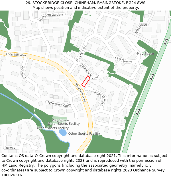 29, STOCKBRIDGE CLOSE, CHINEHAM, BASINGSTOKE, RG24 8WS: Location map and indicative extent of plot