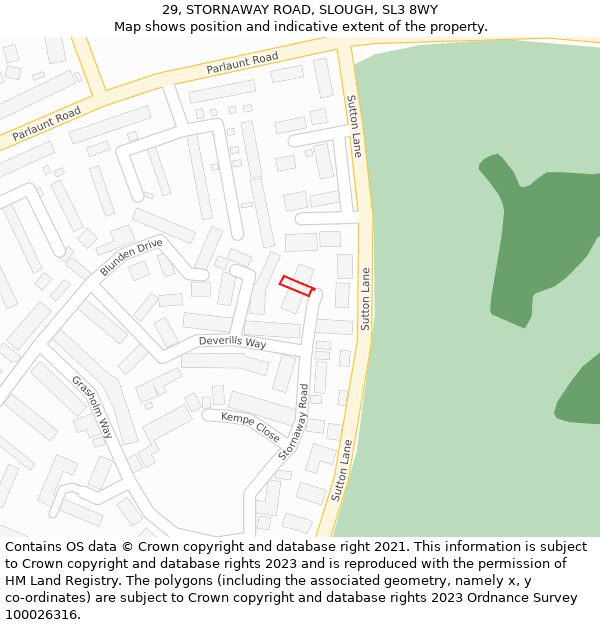 29, STORNAWAY ROAD, SLOUGH, SL3 8WY: Location map and indicative extent of plot
