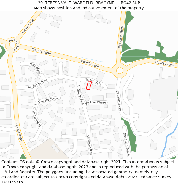 29, TERESA VALE, WARFIELD, BRACKNELL, RG42 3UP: Location map and indicative extent of plot