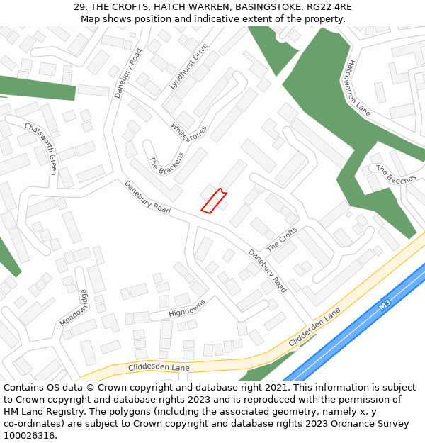 29, THE CROFTS, HATCH WARREN, BASINGSTOKE, RG22 4RE: Location map and indicative extent of plot