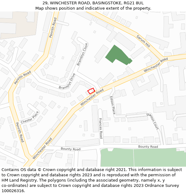 29, WINCHESTER ROAD, BASINGSTOKE, RG21 8UL: Location map and indicative extent of plot