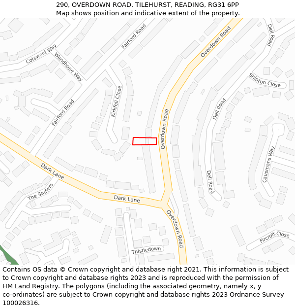 290, OVERDOWN ROAD, TILEHURST, READING, RG31 6PP: Location map and indicative extent of plot