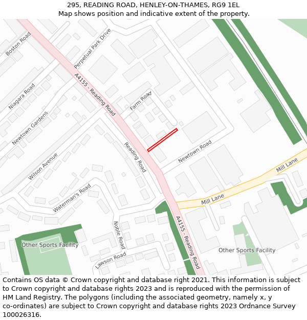 295, READING ROAD, HENLEY-ON-THAMES, RG9 1EL: Location map and indicative extent of plot