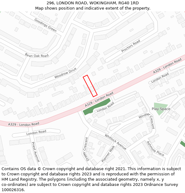 296, LONDON ROAD, WOKINGHAM, RG40 1RD: Location map and indicative extent of plot
