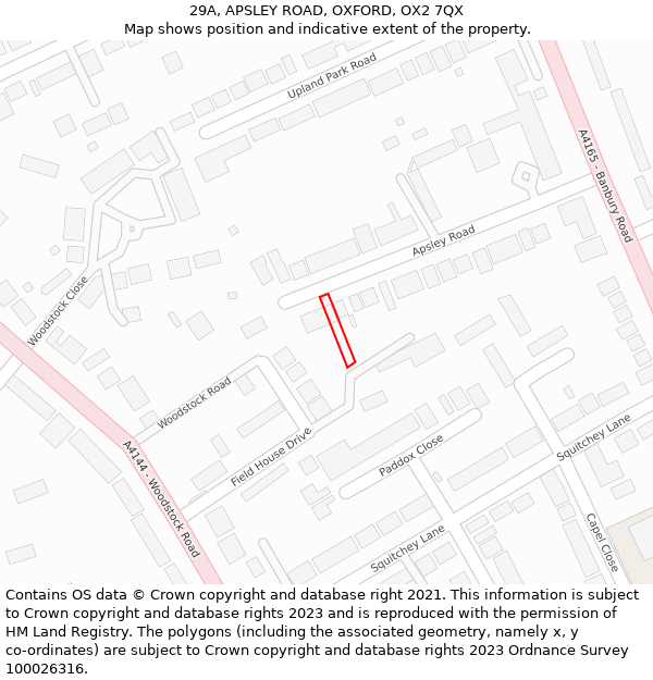 29A, APSLEY ROAD, OXFORD, OX2 7QX: Location map and indicative extent of plot