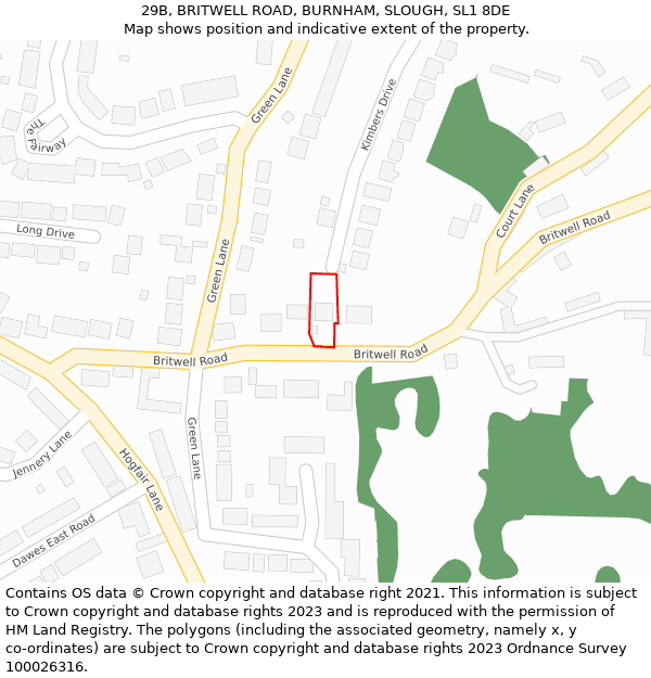 29B, BRITWELL ROAD, BURNHAM, SLOUGH, SL1 8DE: Location map and indicative extent of plot