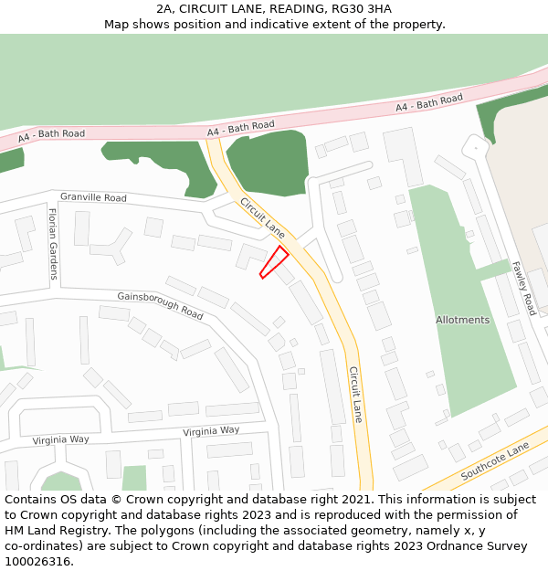 2A, CIRCUIT LANE, READING, RG30 3HA: Location map and indicative extent of plot