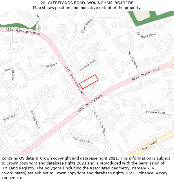 2A, GLEBELANDS ROAD, WOKINGHAM, RG40 1DR: Location map and indicative extent of plot