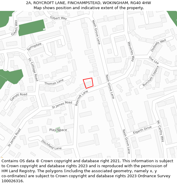 2A, ROYCROFT LANE, FINCHAMPSTEAD, WOKINGHAM, RG40 4HW: Location map and indicative extent of plot