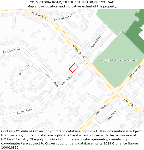 2D, VICTORIA ROAD, TILEHURST, READING, RG31 5AE: Location map and indicative extent of plot