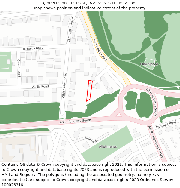 3, APPLEGARTH CLOSE, BASINGSTOKE, RG21 3AH: Location map and indicative extent of plot