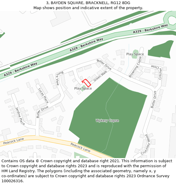 3, BAYDEN SQUARE, BRACKNELL, RG12 8DG: Location map and indicative extent of plot