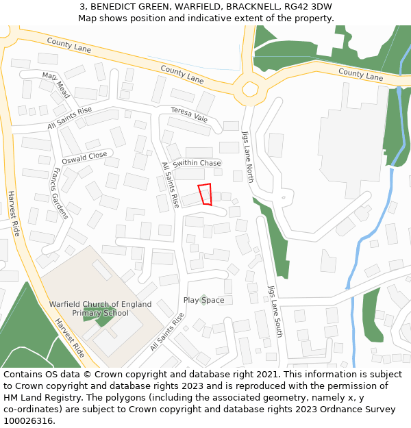 3, BENEDICT GREEN, WARFIELD, BRACKNELL, RG42 3DW: Location map and indicative extent of plot