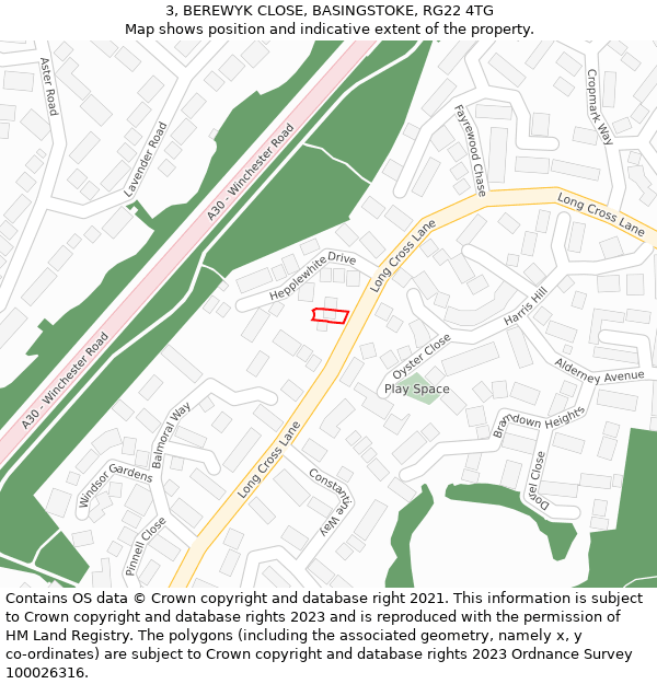 3, BEREWYK CLOSE, BASINGSTOKE, RG22 4TG: Location map and indicative extent of plot