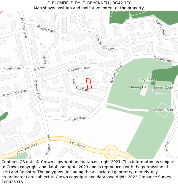 3, BLOMFIELD DALE, BRACKNELL, RG42 1FY: Location map and indicative extent of plot
