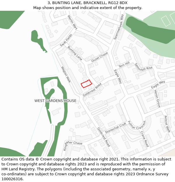 3, BUNTING LANE, BRACKNELL, RG12 8DX: Location map and indicative extent of plot