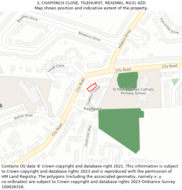 3, CHAFFINCH CLOSE, TILEHURST, READING, RG31 4ZD: Location map and indicative extent of plot